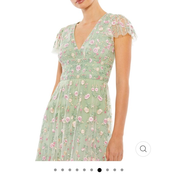 MAC DUGGAL EMBROIDERED V NECK CAP SLEEVE FLORAL APPLIQUÉ MIDI DRESS - SAGE - NEW - Picture 9 of 9